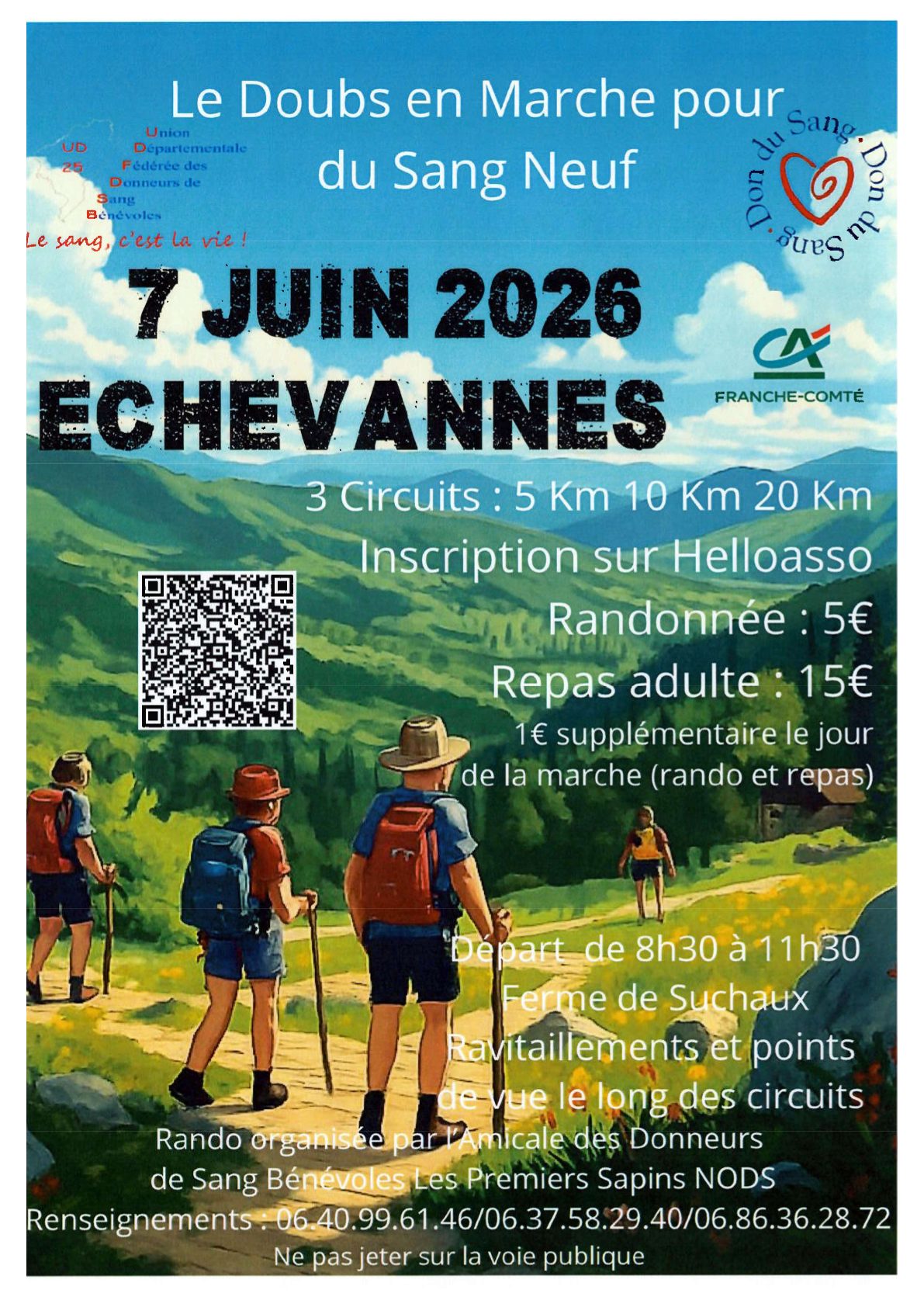 Marche du Don du Sang - Echevannes - dimanche 7 juin à partir de 8h30