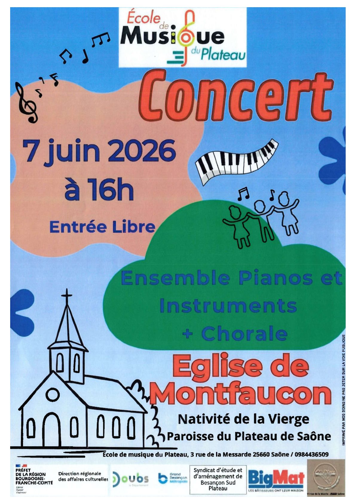 Concert école de musique - Eglise de Montfaucon - 7 juin à 16h