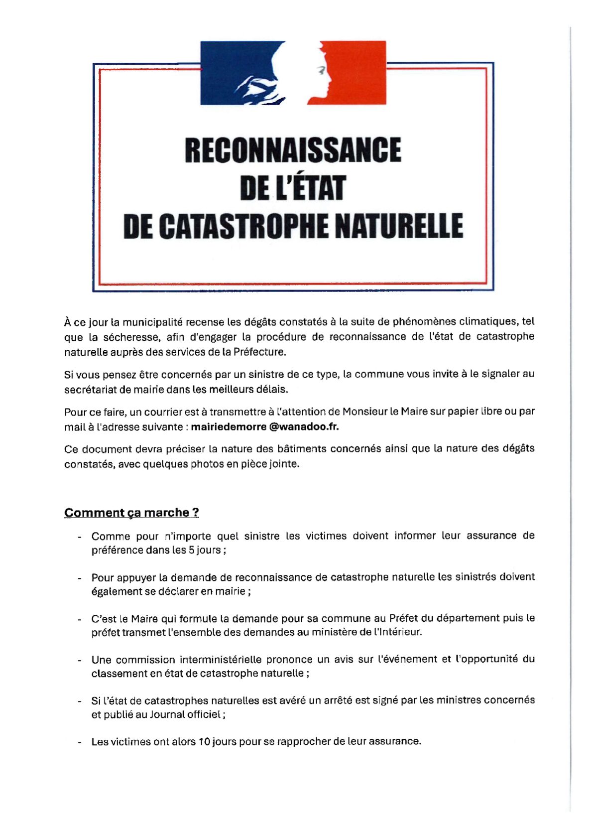 Reconnaissance de l'état de catastrophe naturelle