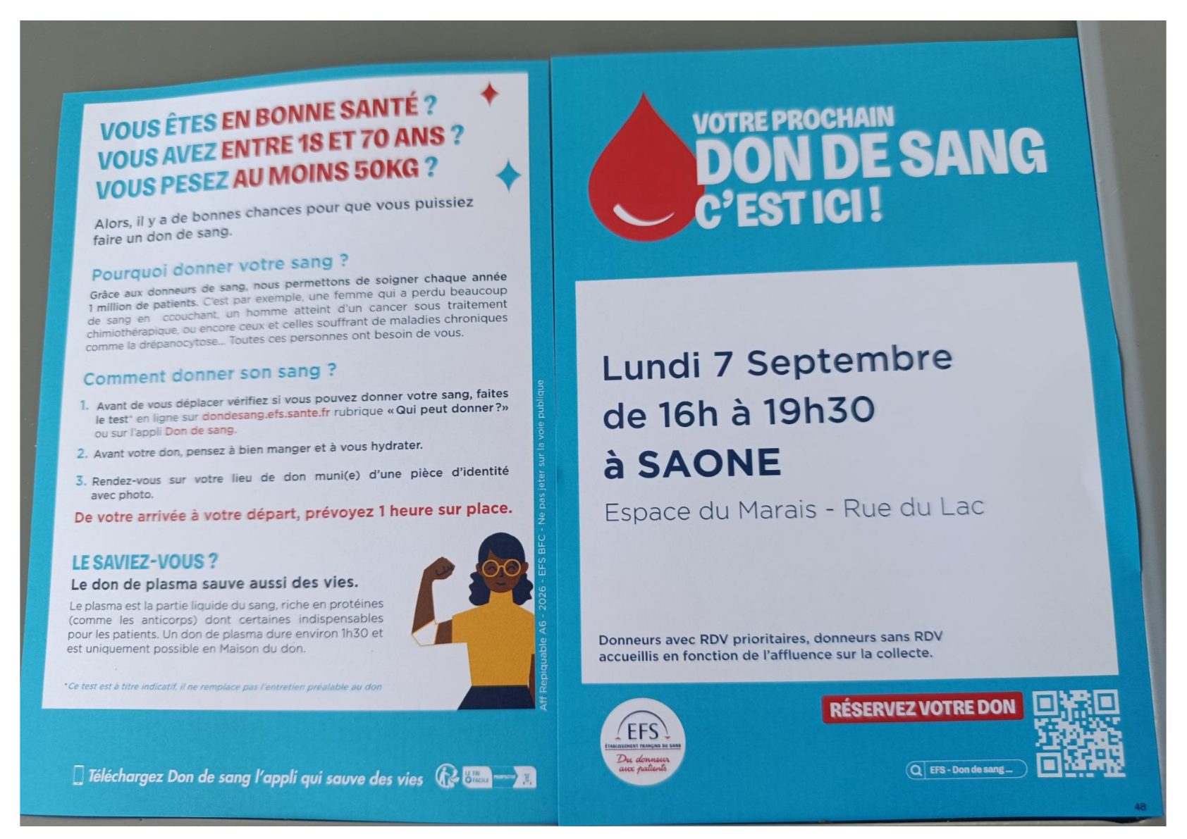 Don du Sang - lundi 7 septembre à SAONE